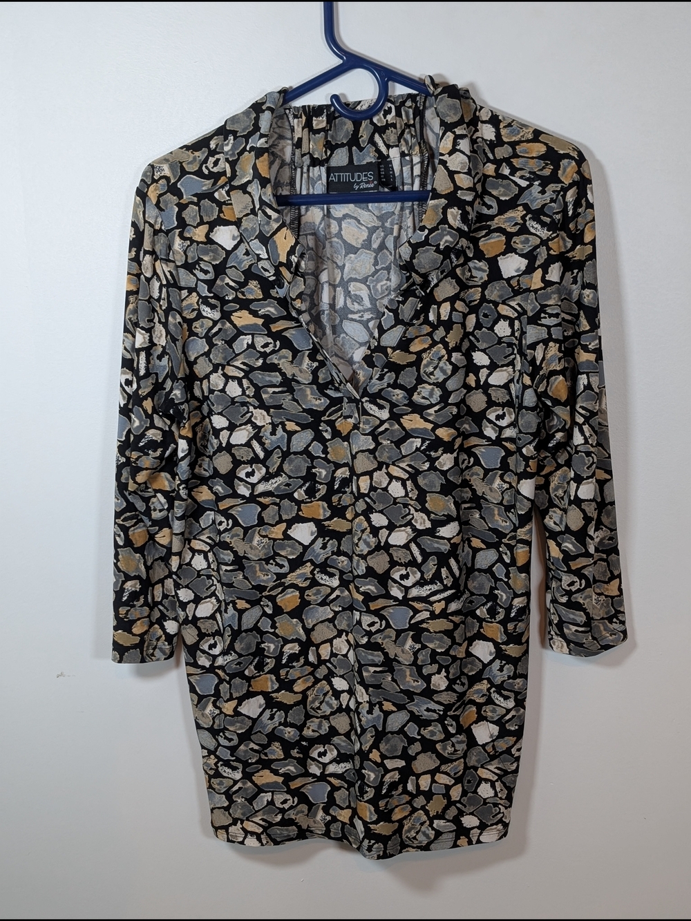 Attitudes by Renee Women's Abstract V-Neck 3/4 Sleeve Jumpsuit Size M